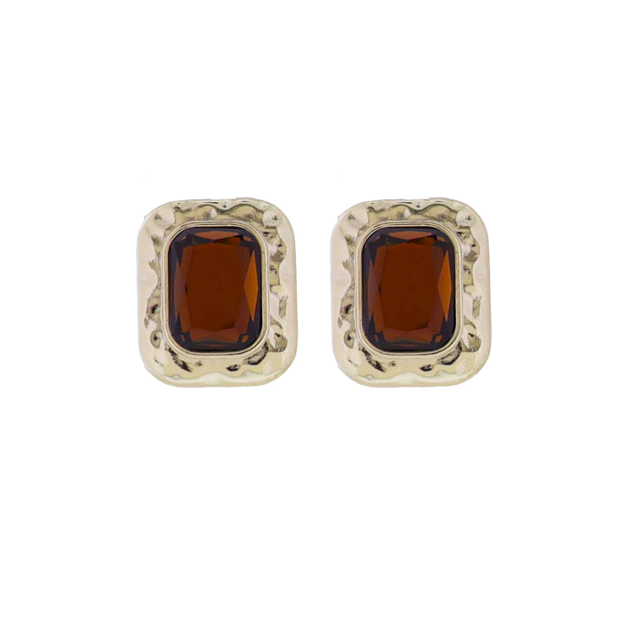 Gold Square Earring with Brown Crystal Center