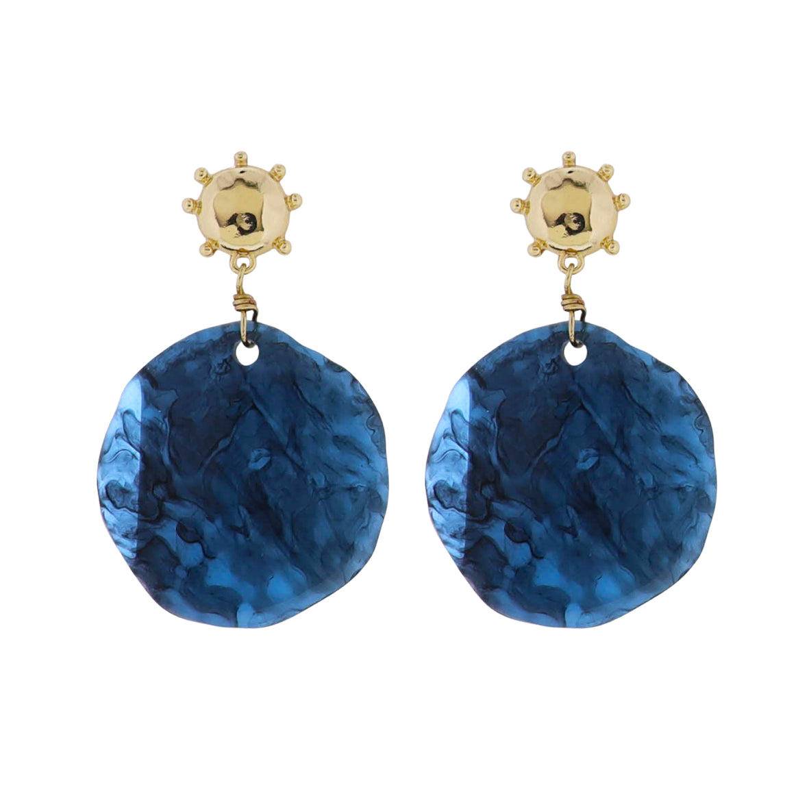 Gold Circle with Stud Accents Post Earring and Blue Acrylic Circle