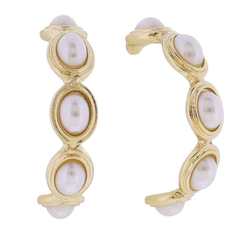 Gold Hoop Earring with Pearl Cabochans