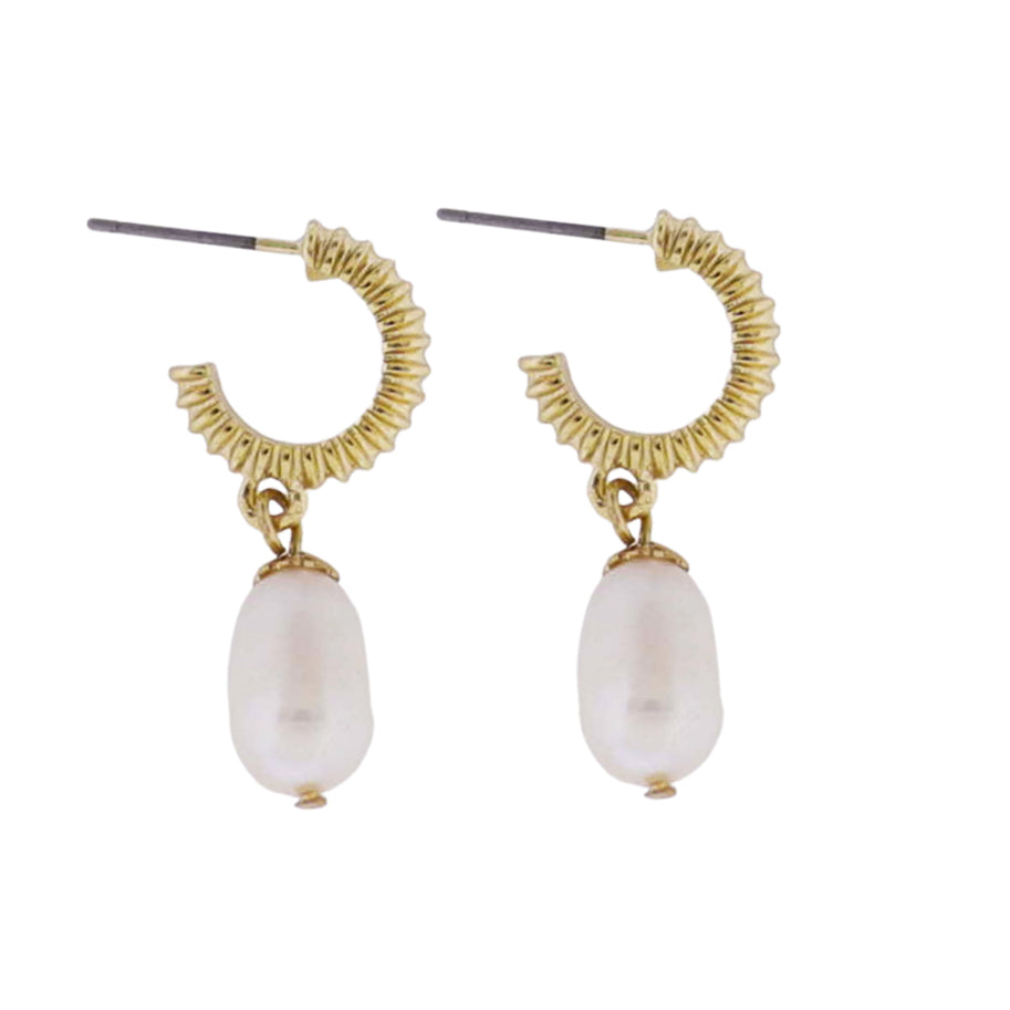 Gold Huggie Earring with Pearl Charm