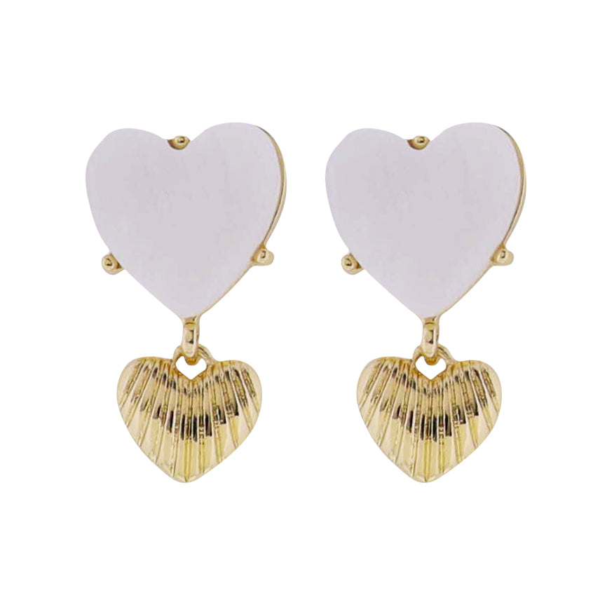 White Heart Earring with Gold Heart