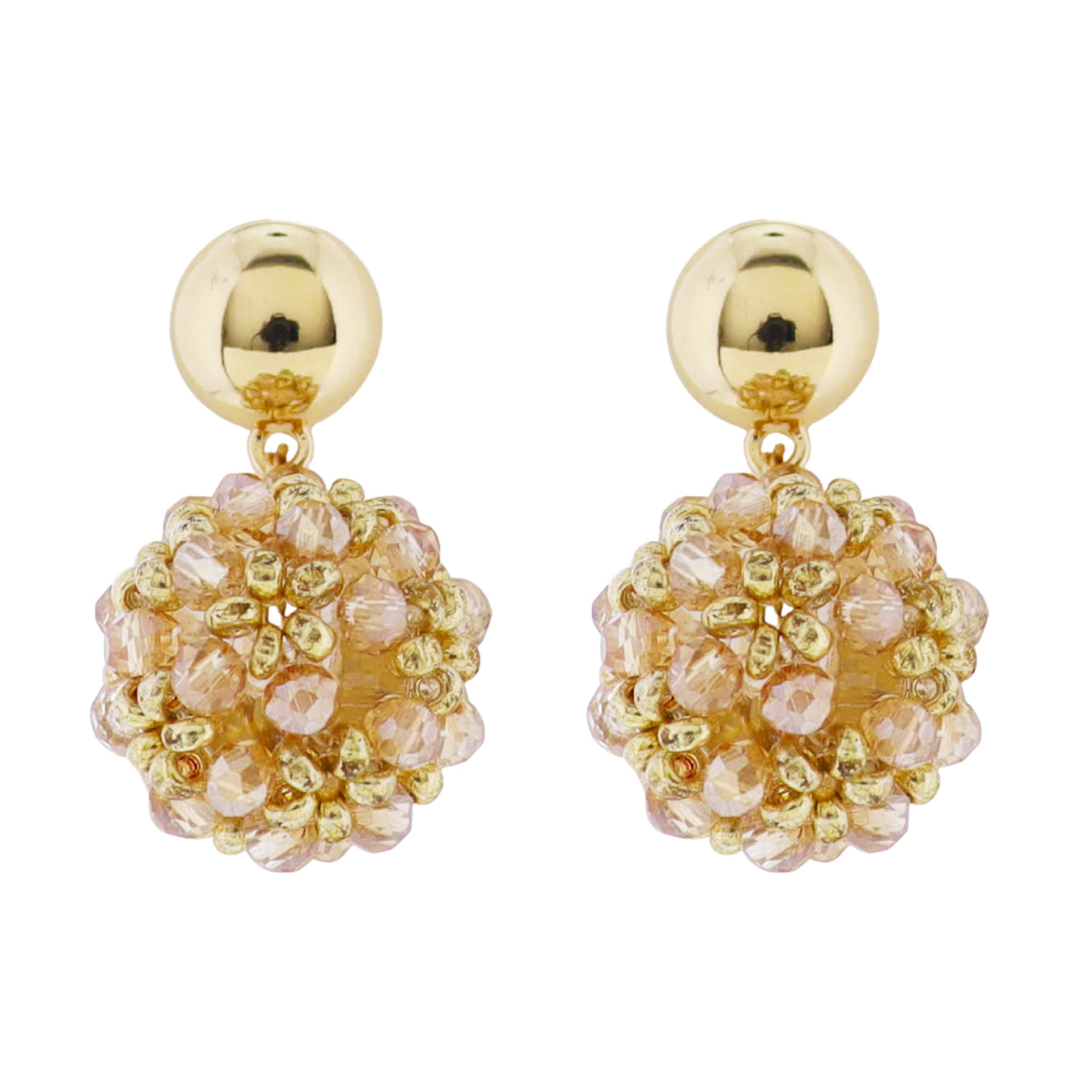 Gold Circle Post Earring with Champagne Beaded Sphere