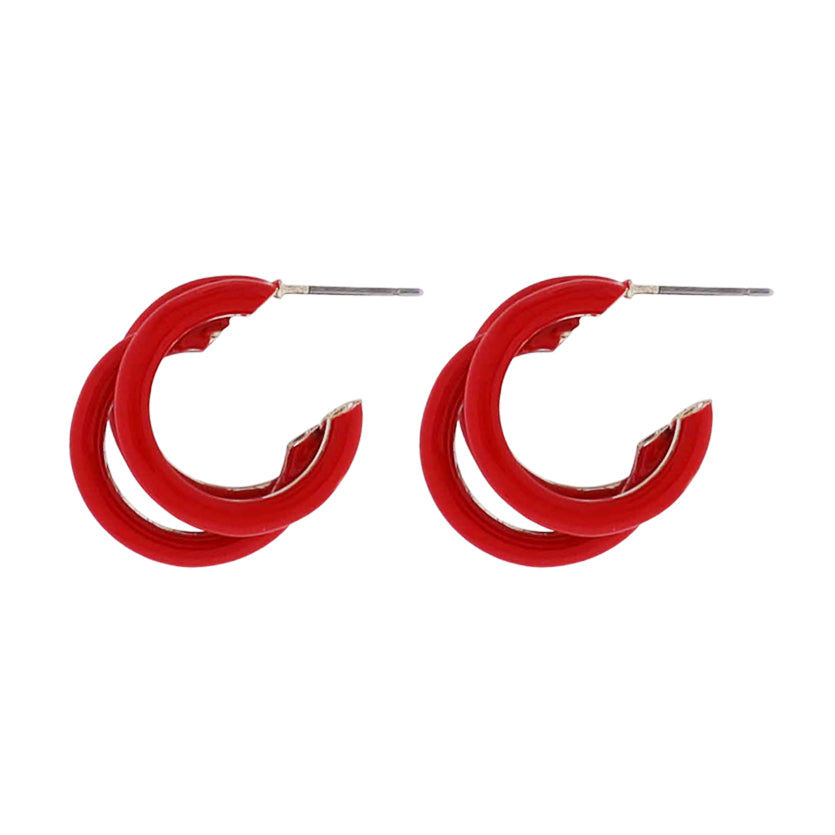 Red Small Enamel Tubes Hoop Earring