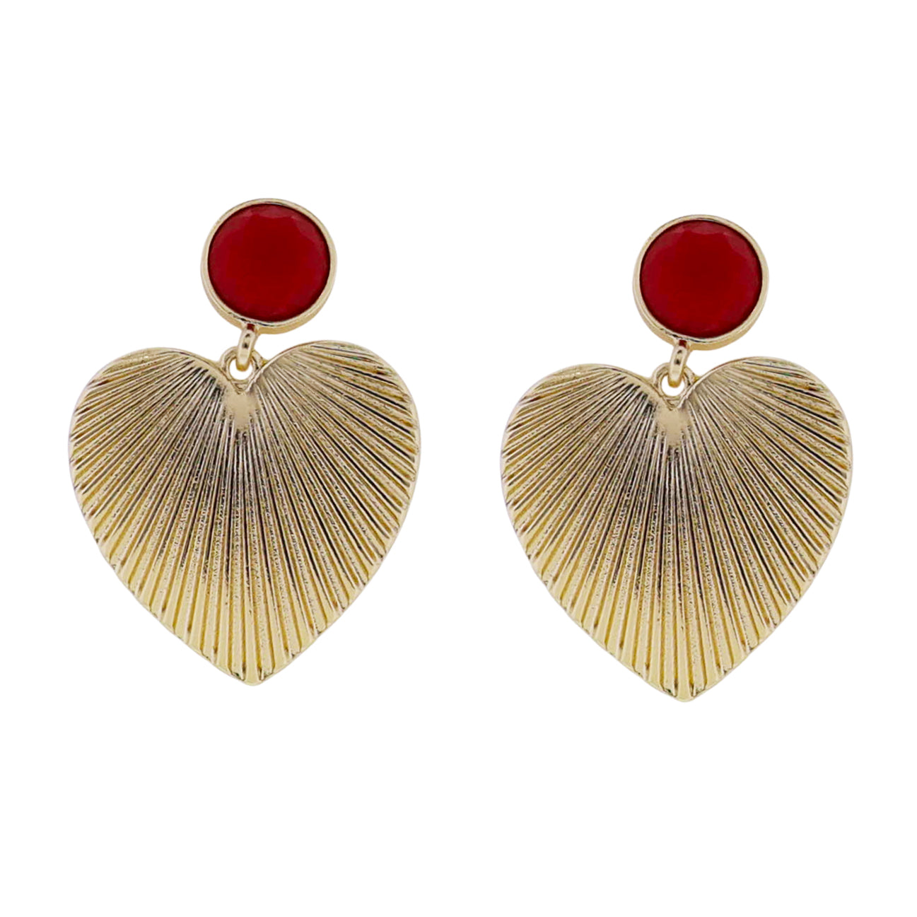 Red Circle Post Earring with Gold Textured Heart