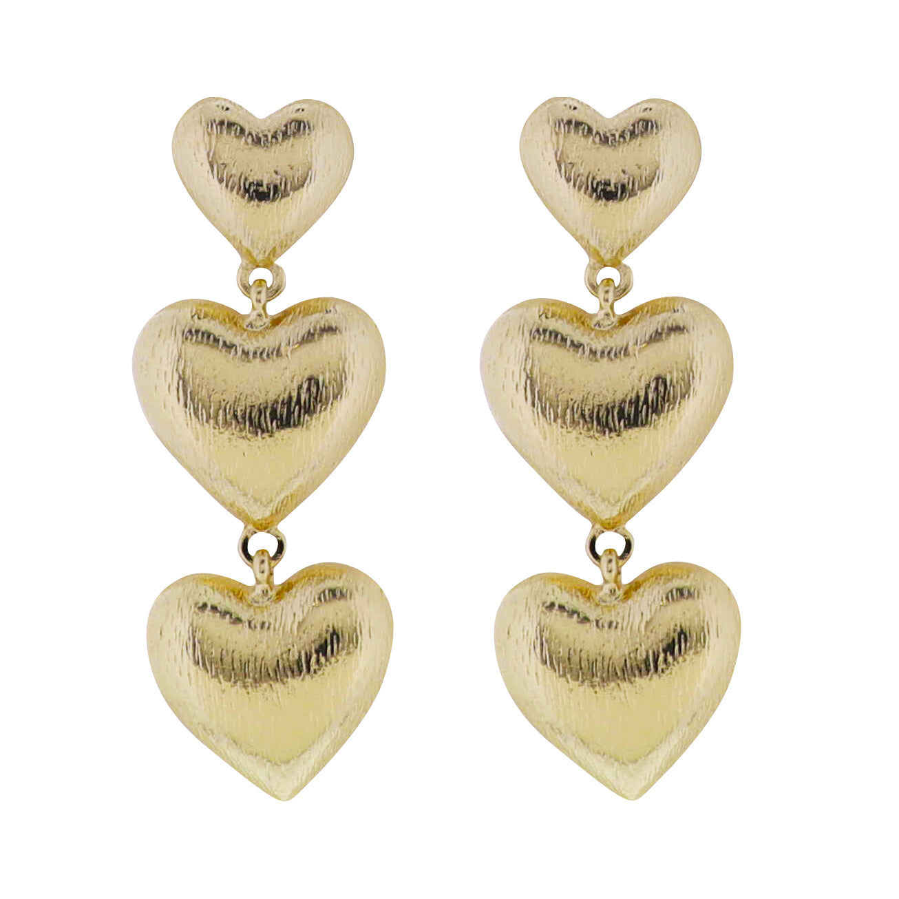 Gold Tectured Descending Hearts Earring