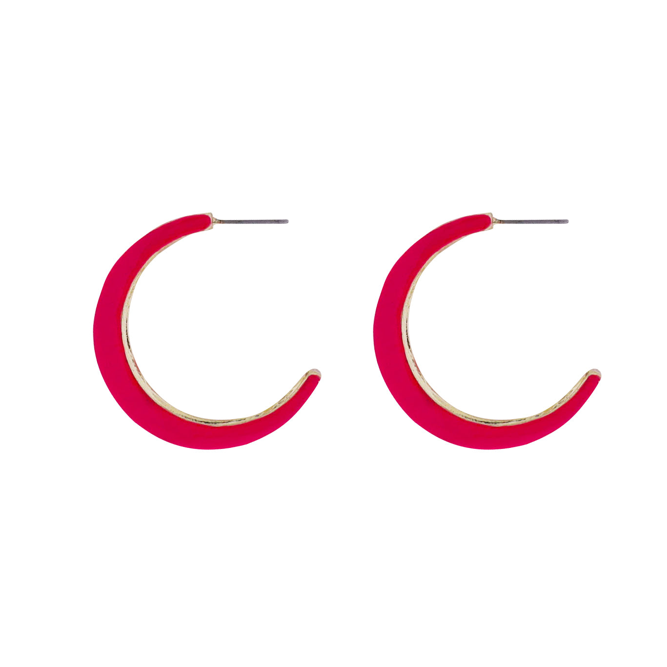 Hot Pink Mid Size Hoop Earring with Gold Center Line