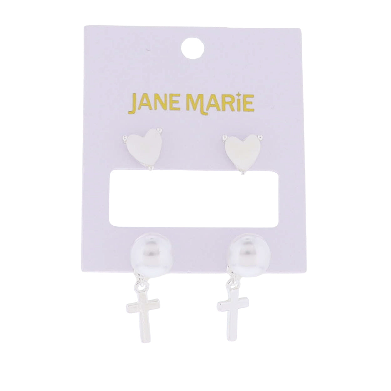 Silver Pearl Heart, Pearl with Cross Charm Set of 2 Earring