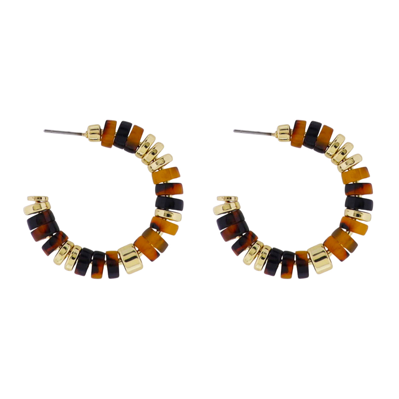 18k Gold Plated Gold, Tortoise, Black Rondelle Hoop Earring