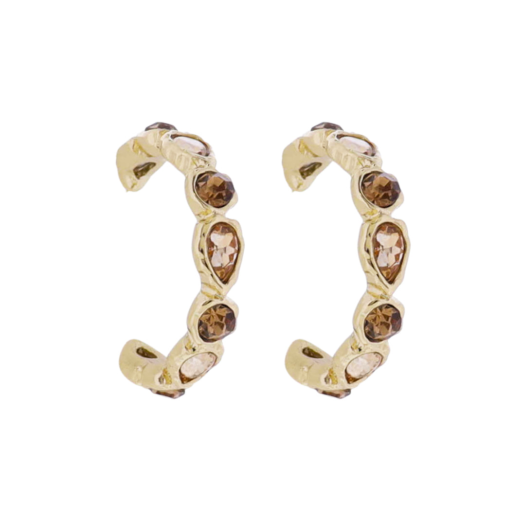 18k Gold Plated Gold Champagne, Topaz Teardrop & Circle Crystal Hoop Earring