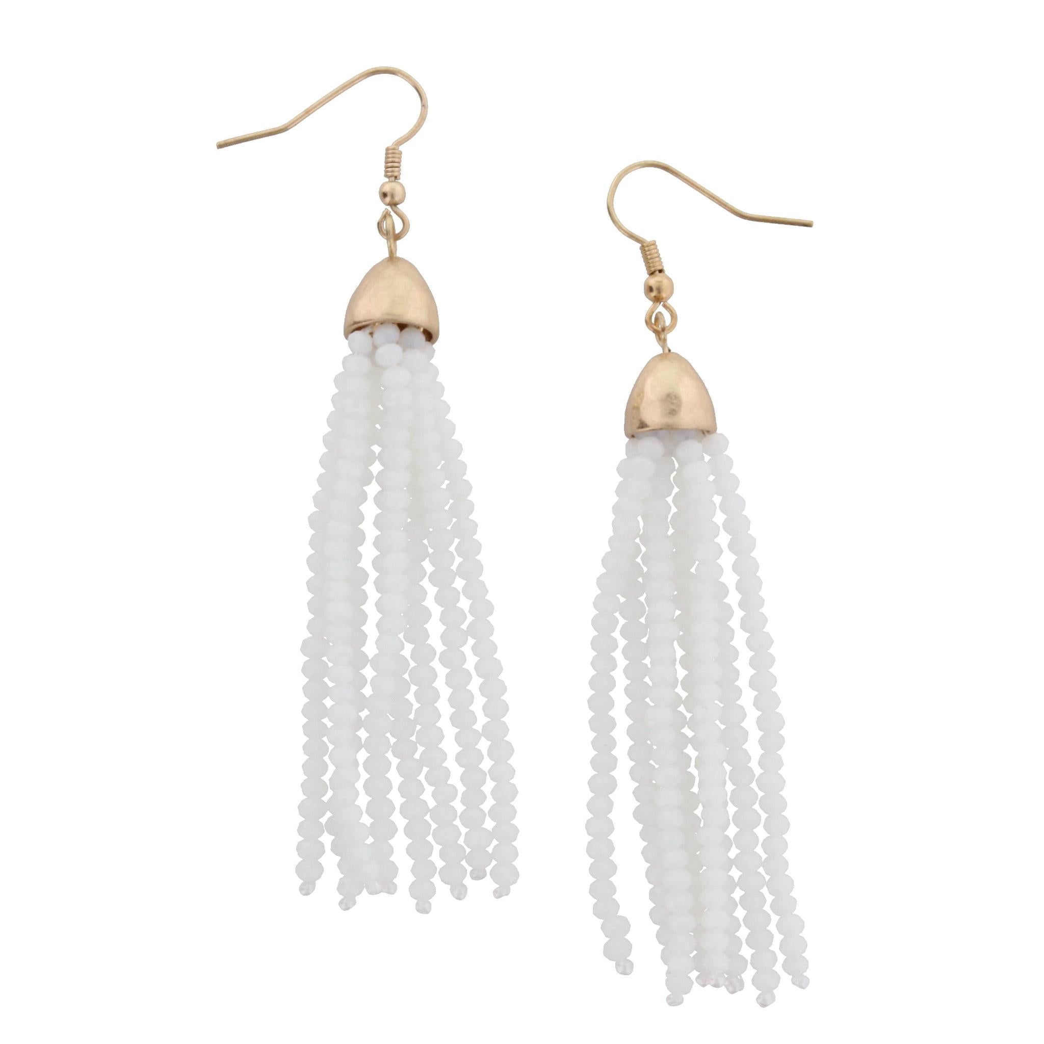 White Beaded Tassel Earring