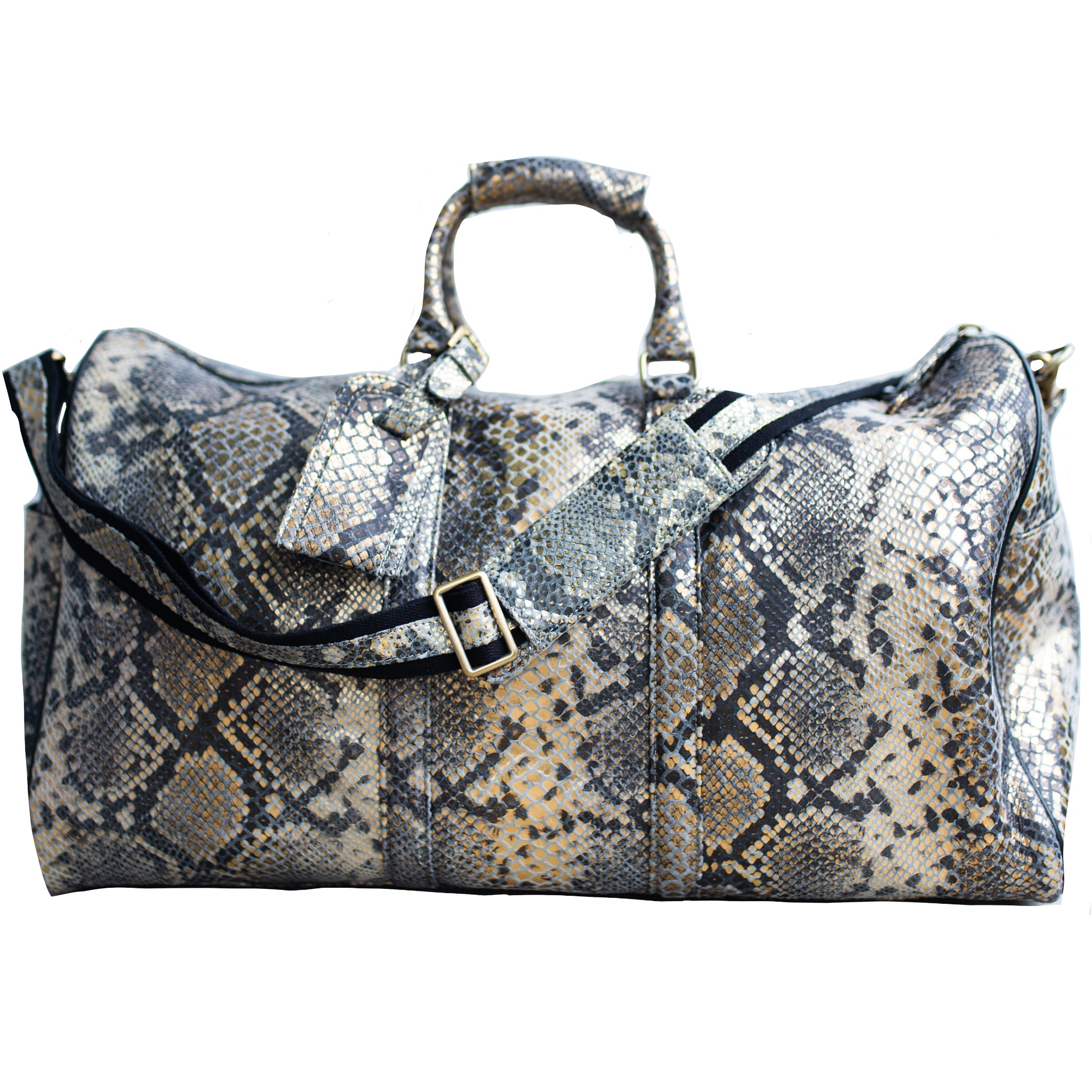 Dallas Duffel - Gold Foil Snakeskin Travel Bag | Jane Marie