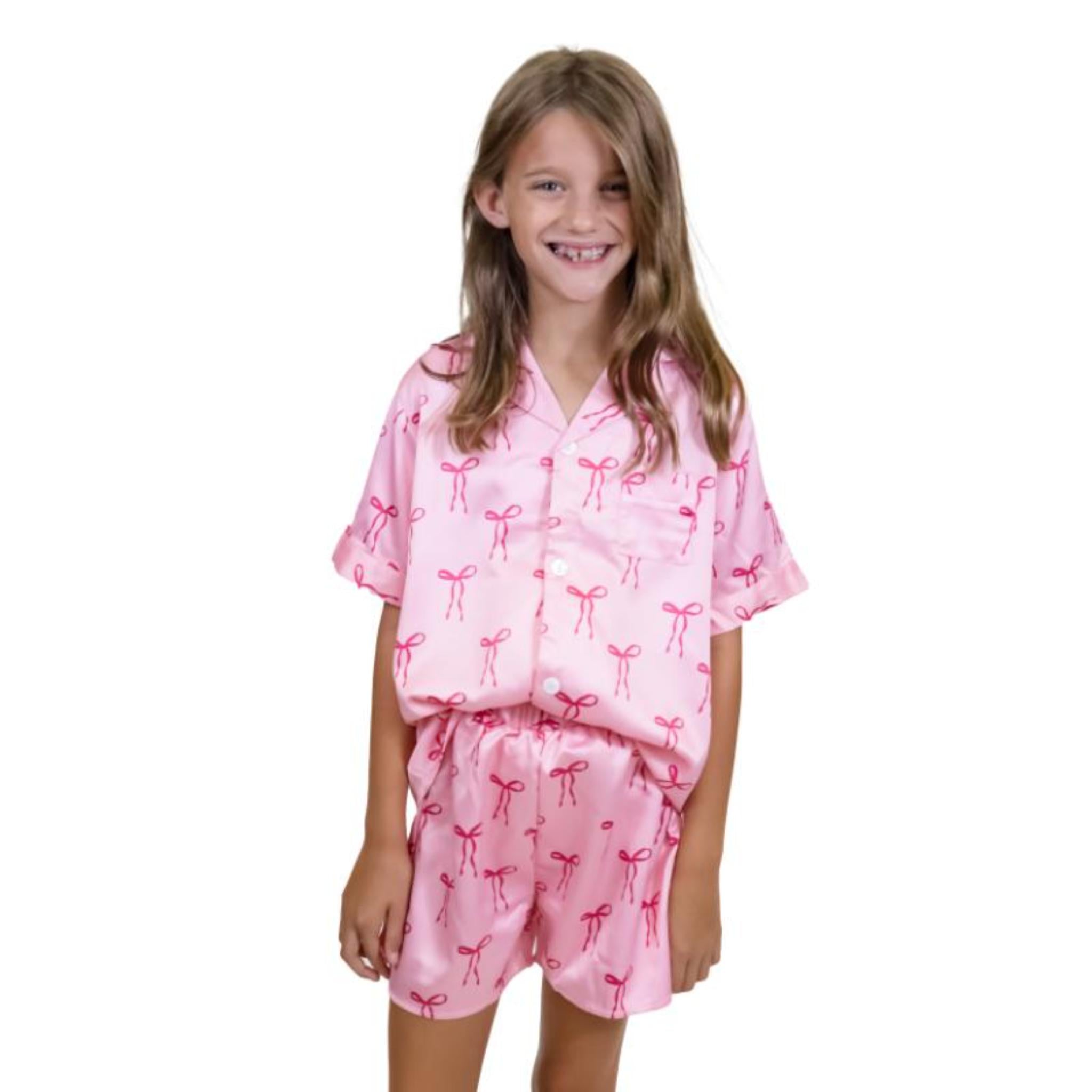 Kids Tied with a Bow Satin Pajama Short Set Assortment, No Display Package
