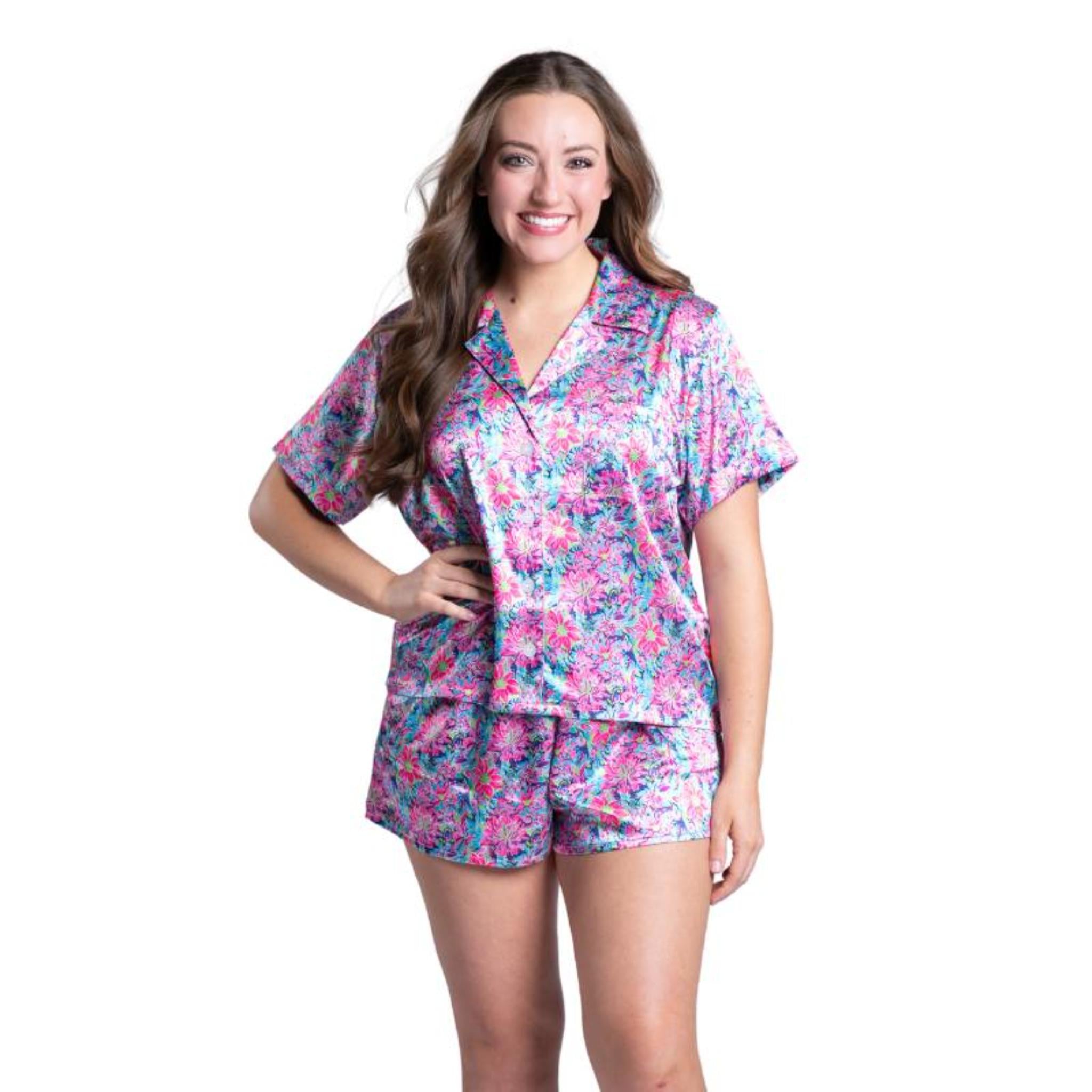 Daring Floral Satin Pajama Short Set Assortment, No Display Package