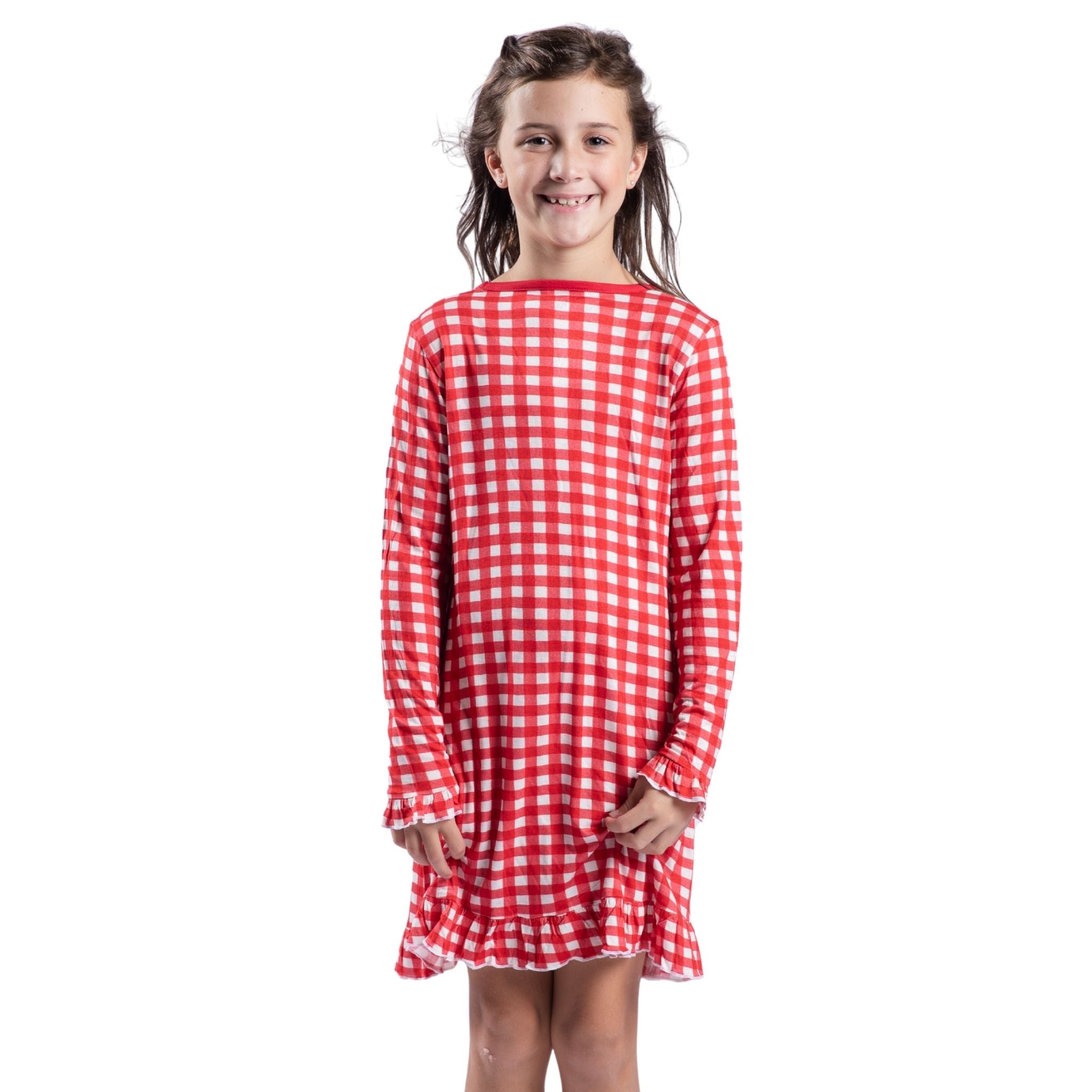 Kids Peppermint Gingham Bamboo Gown Assortment, No Display Package