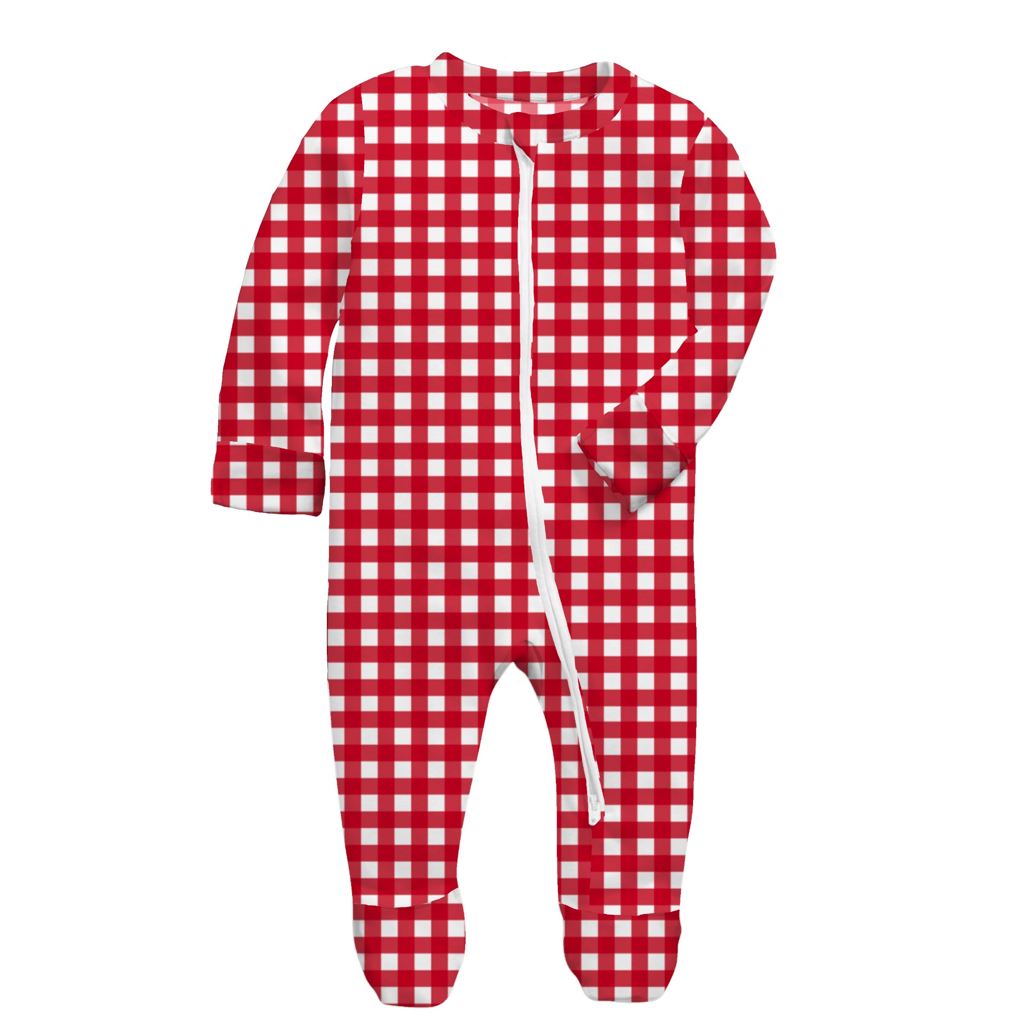 Kids Peppermint Gingham Bamboo Front Zip Onesie Assortment, No Display Package