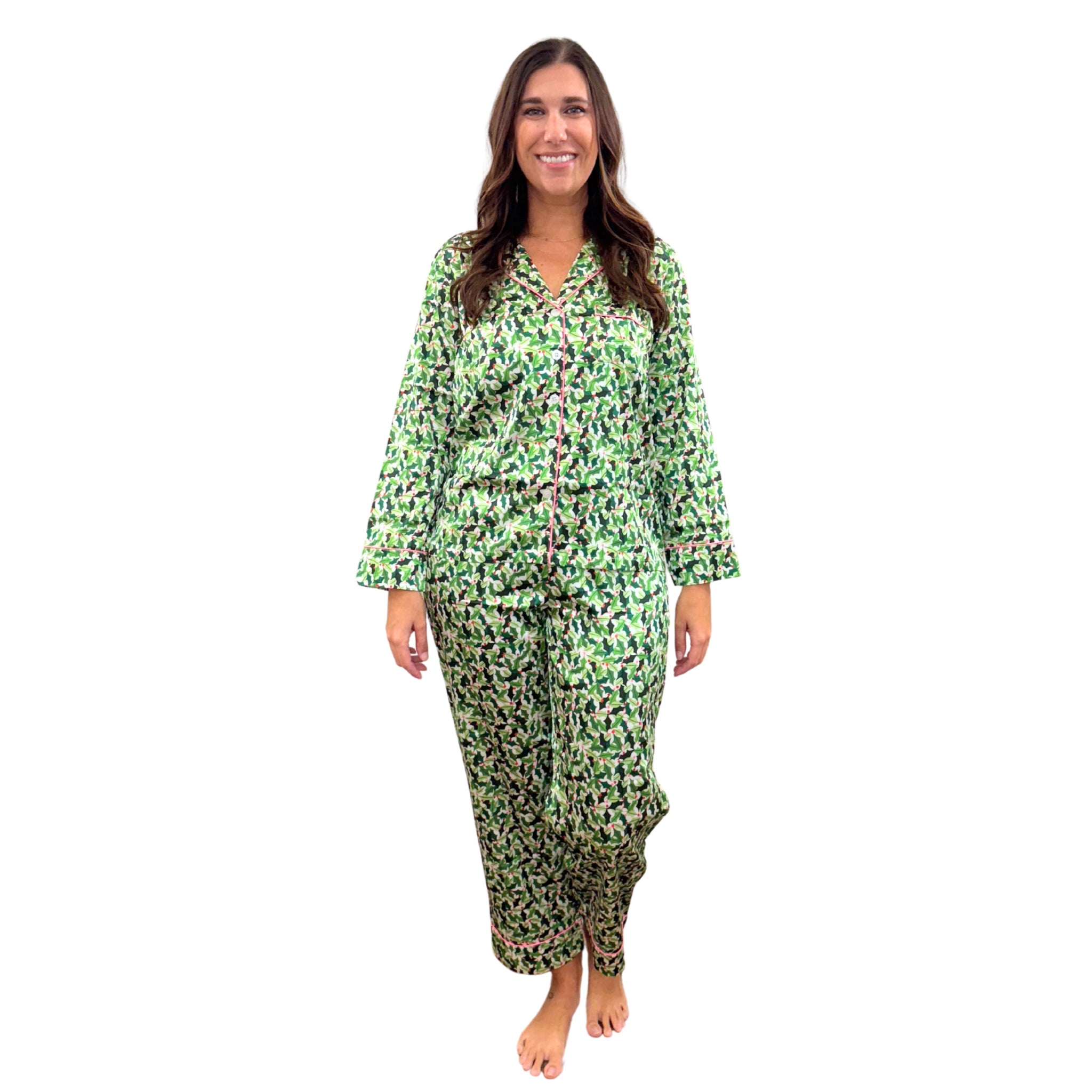 Boughs of Holly Satin Pajama Long Sleeve Set Assortment, No Display Package