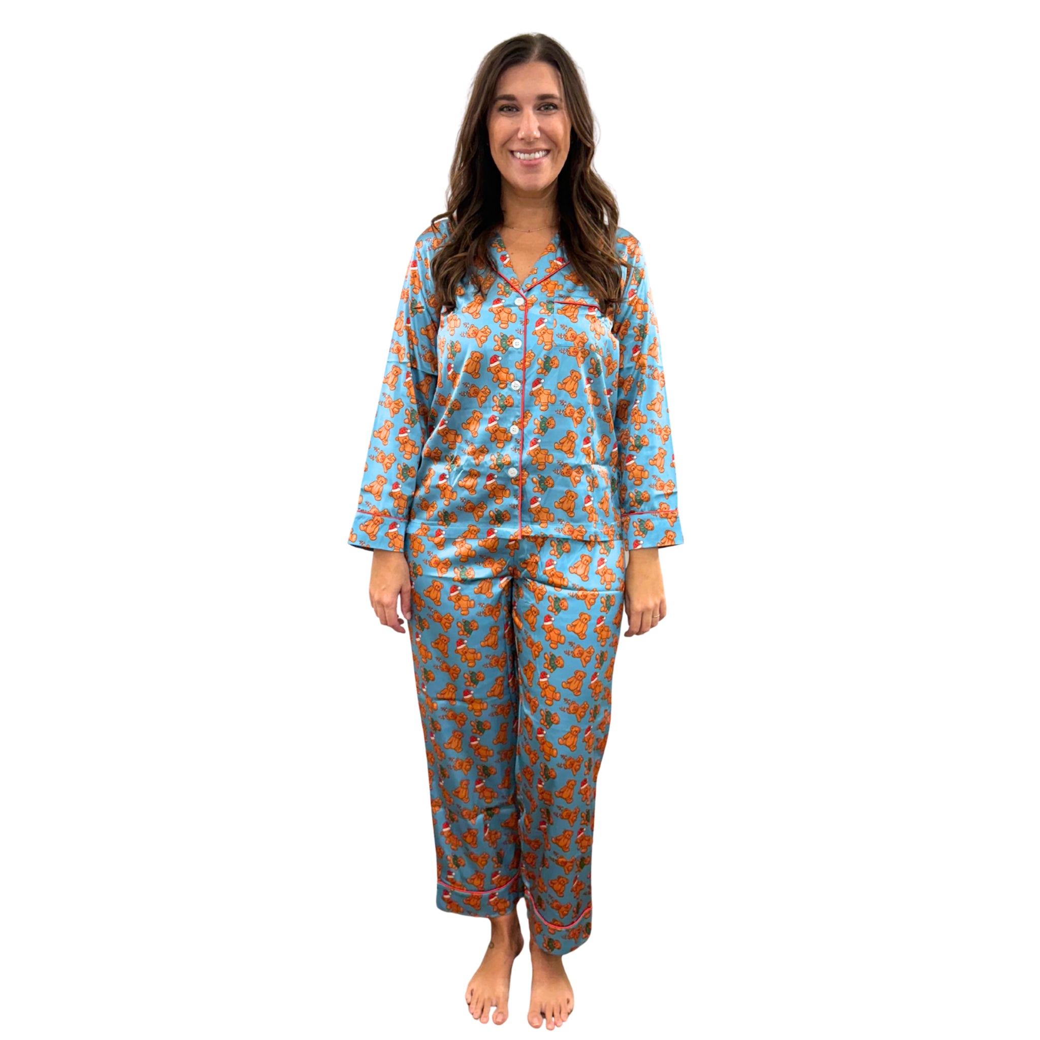 Teddy's Christmas Cheer Satin Pajama Long Sleeve Set Assortment, No Display Package