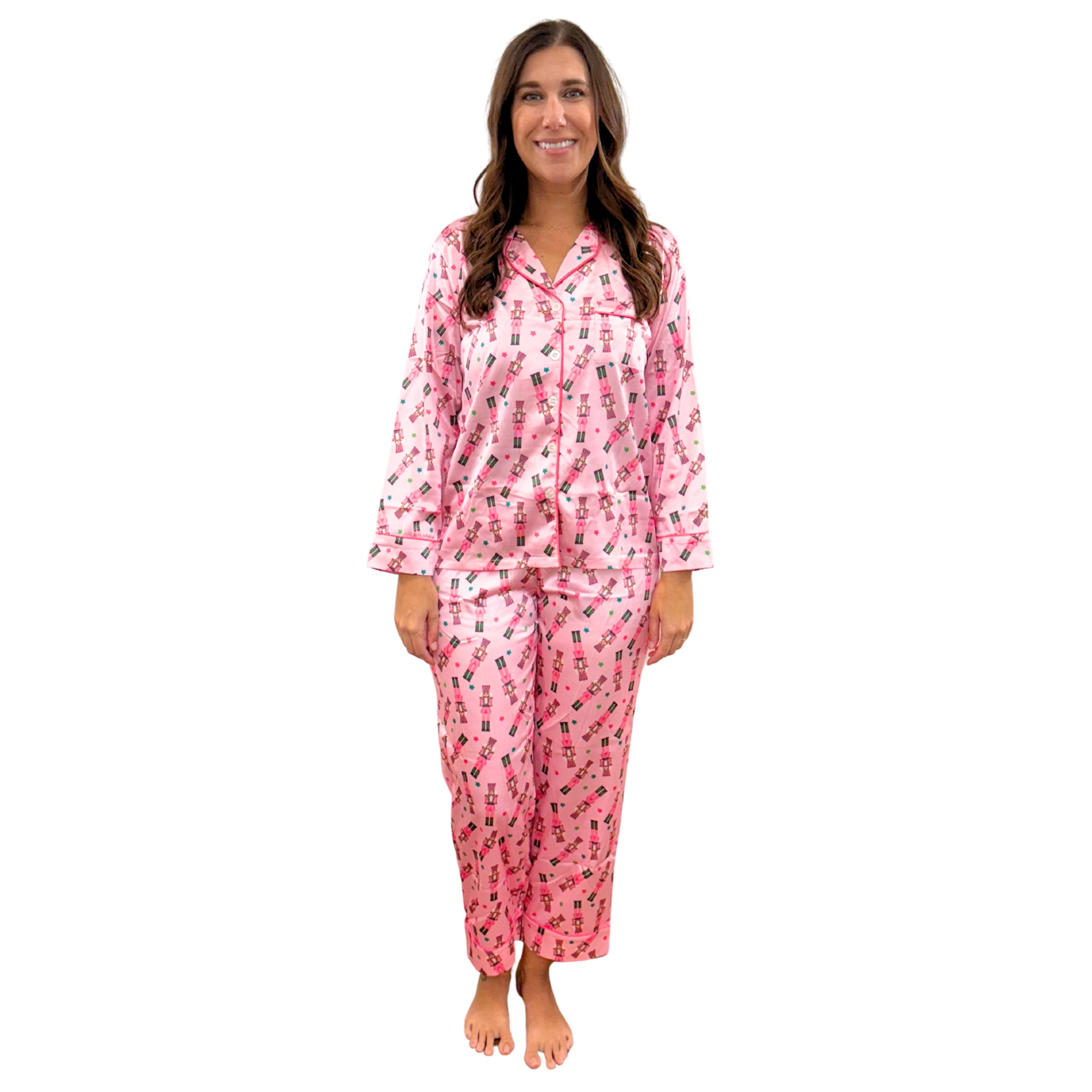 Crackin’ Christmas Satin Pajama Long Sleeve Set Assortment, No Display Package