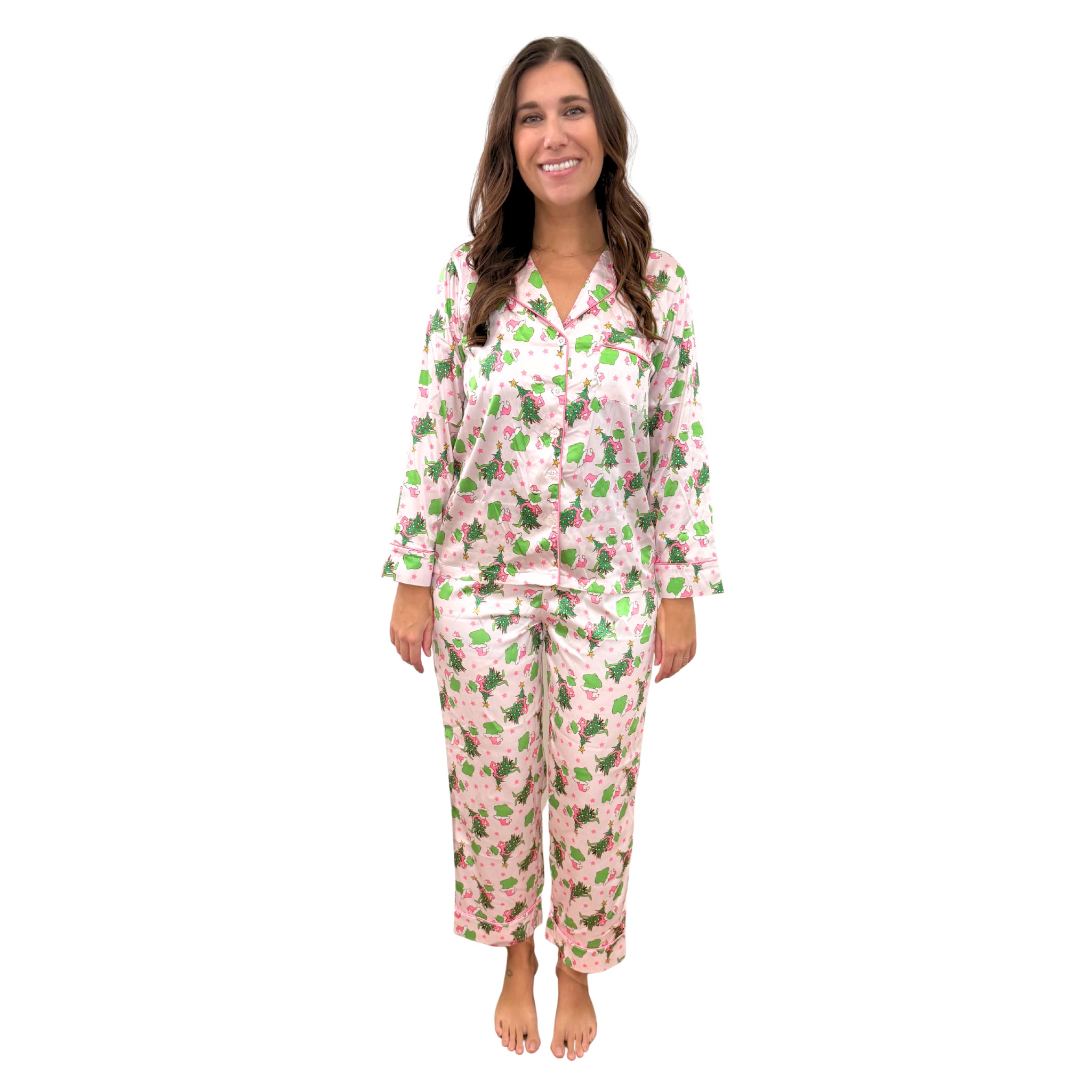 Pink Merry Mischief Satin Pajama Long Sleeve Set Assortment, No Display Package