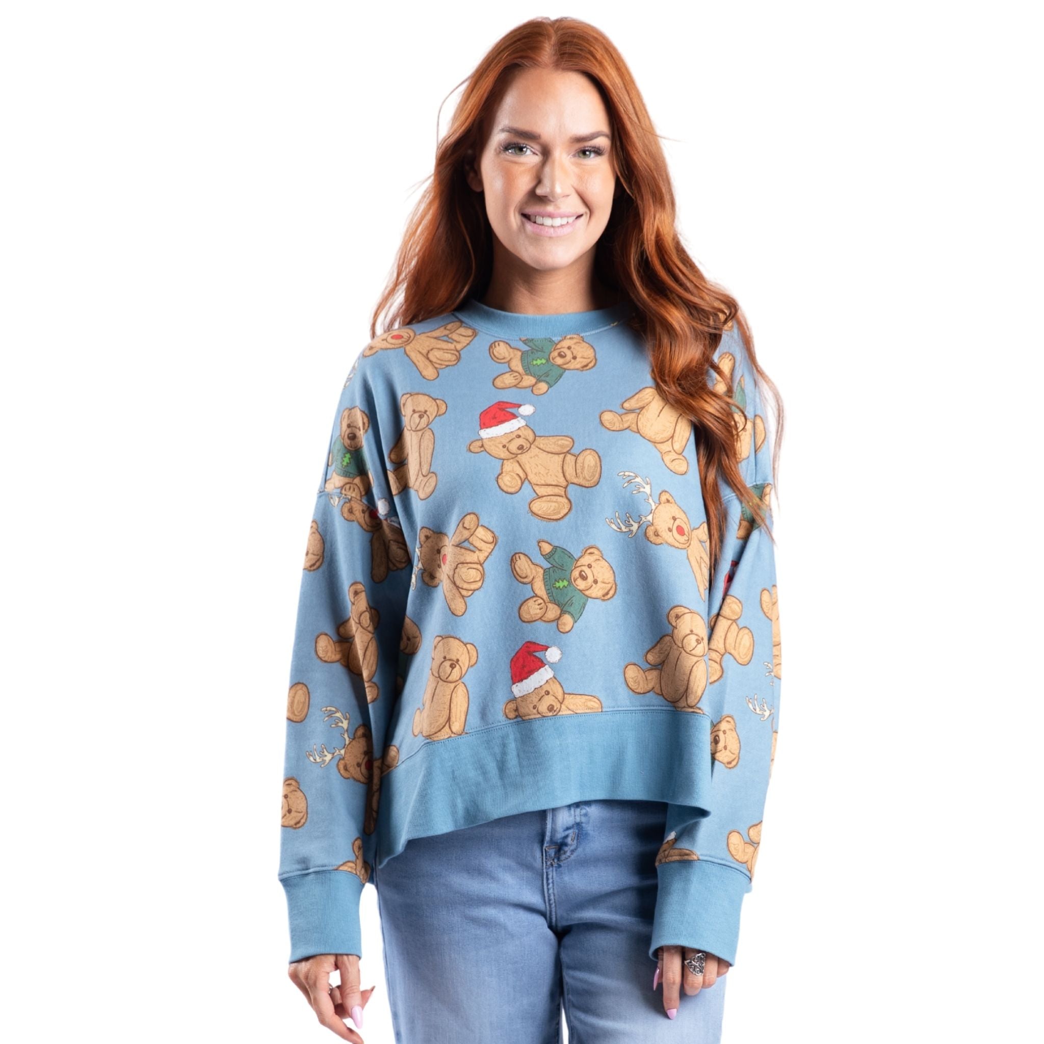 Teddy's Christmas Cheer Blue Crew Neck Sweatshirt Assortment, Display Package