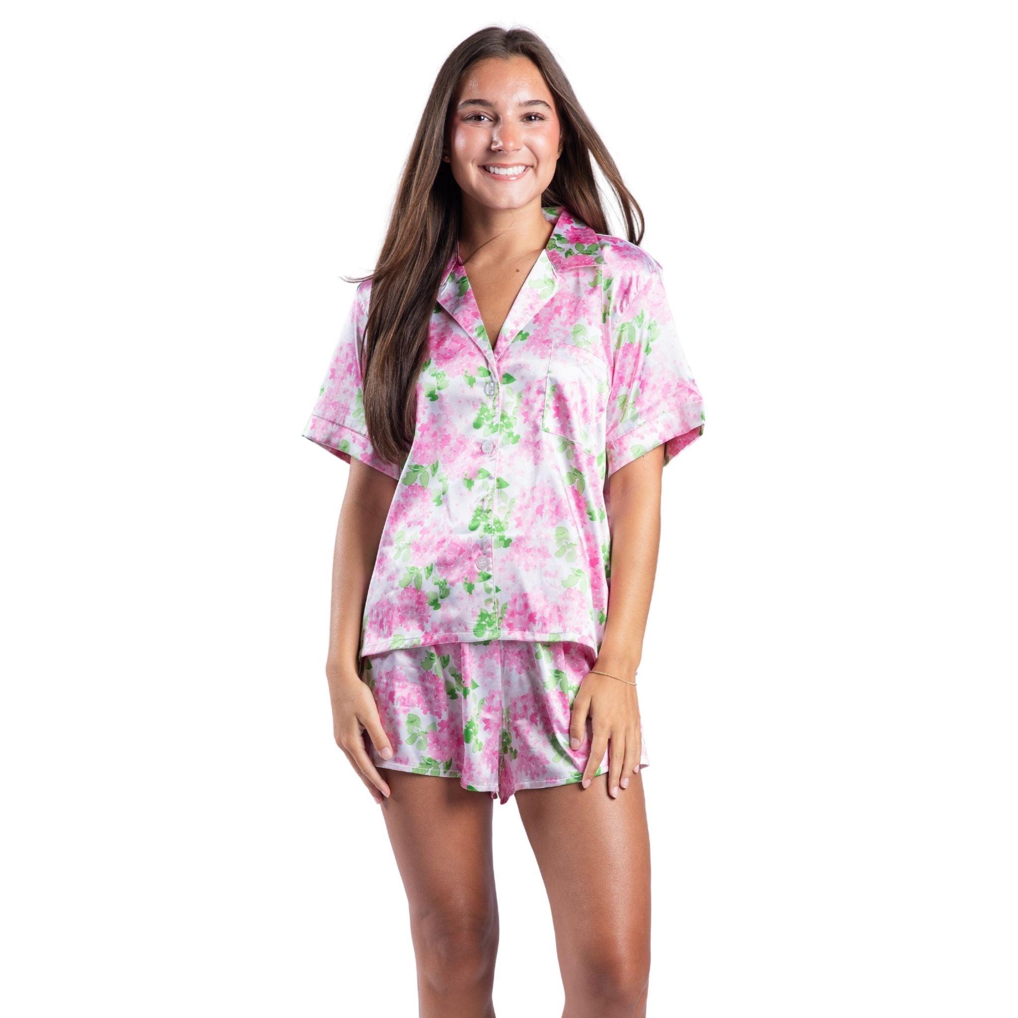 Darling Hydrangea Satin Pajama Short Set Assortment, No Display Package