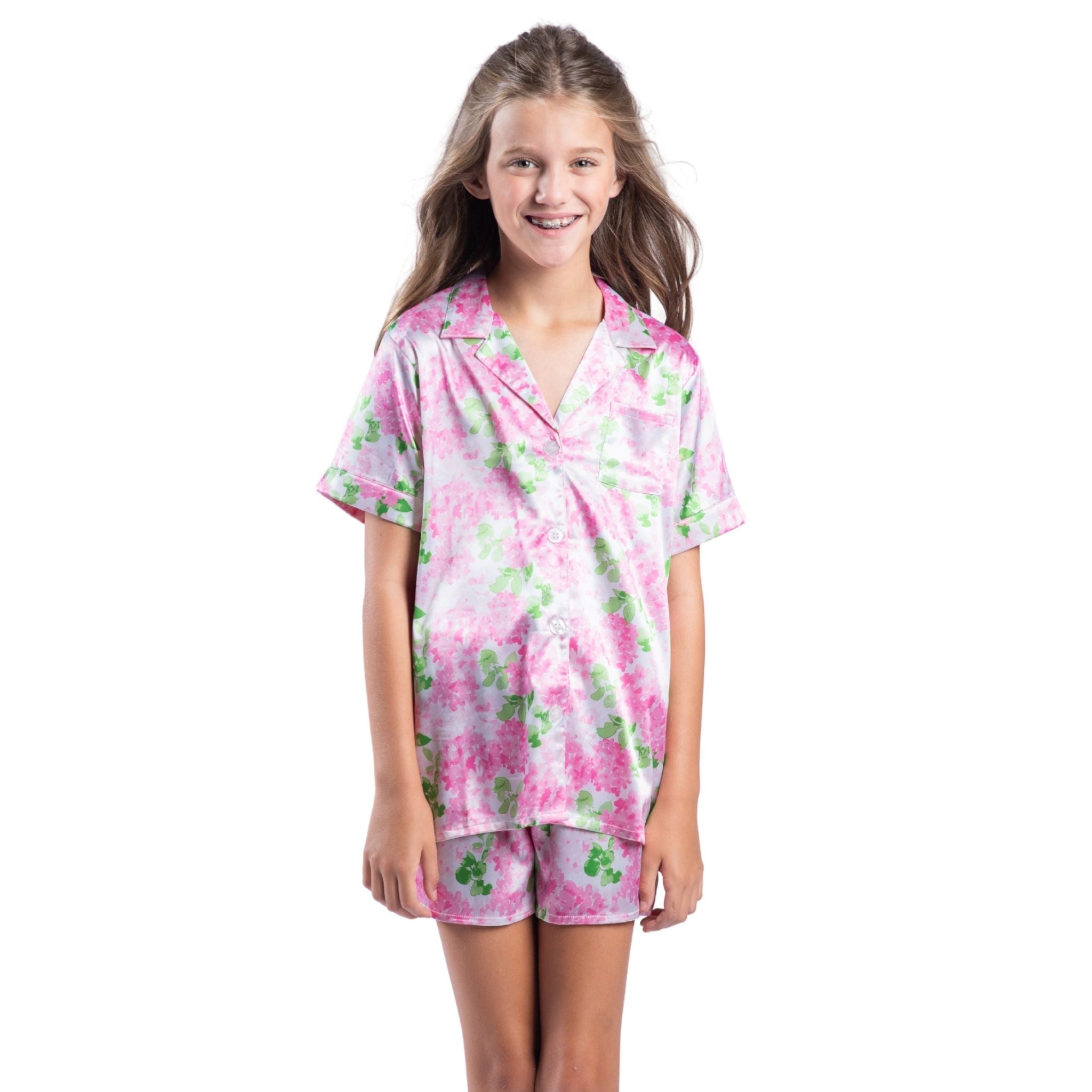 Kids Darling Hydrangea Satin Pajama Short Set Assortment, No Display Package