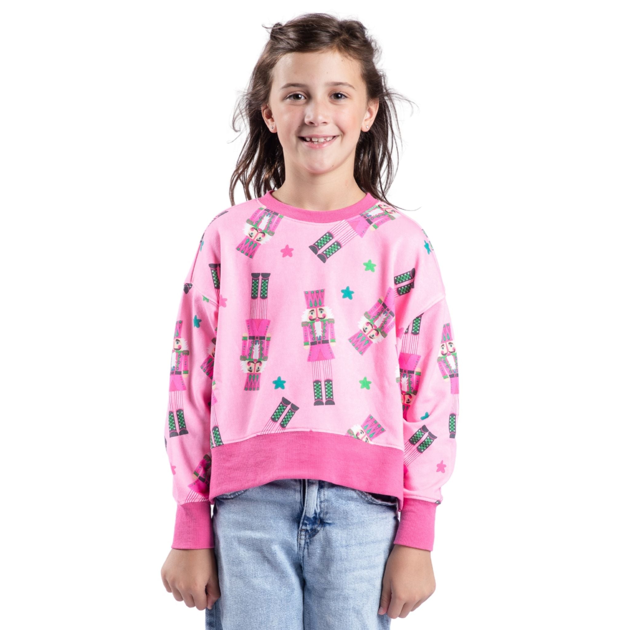 Kids Crackin’ Christmas Pink Crew Neck Sweatshirt Assortment, Display Package