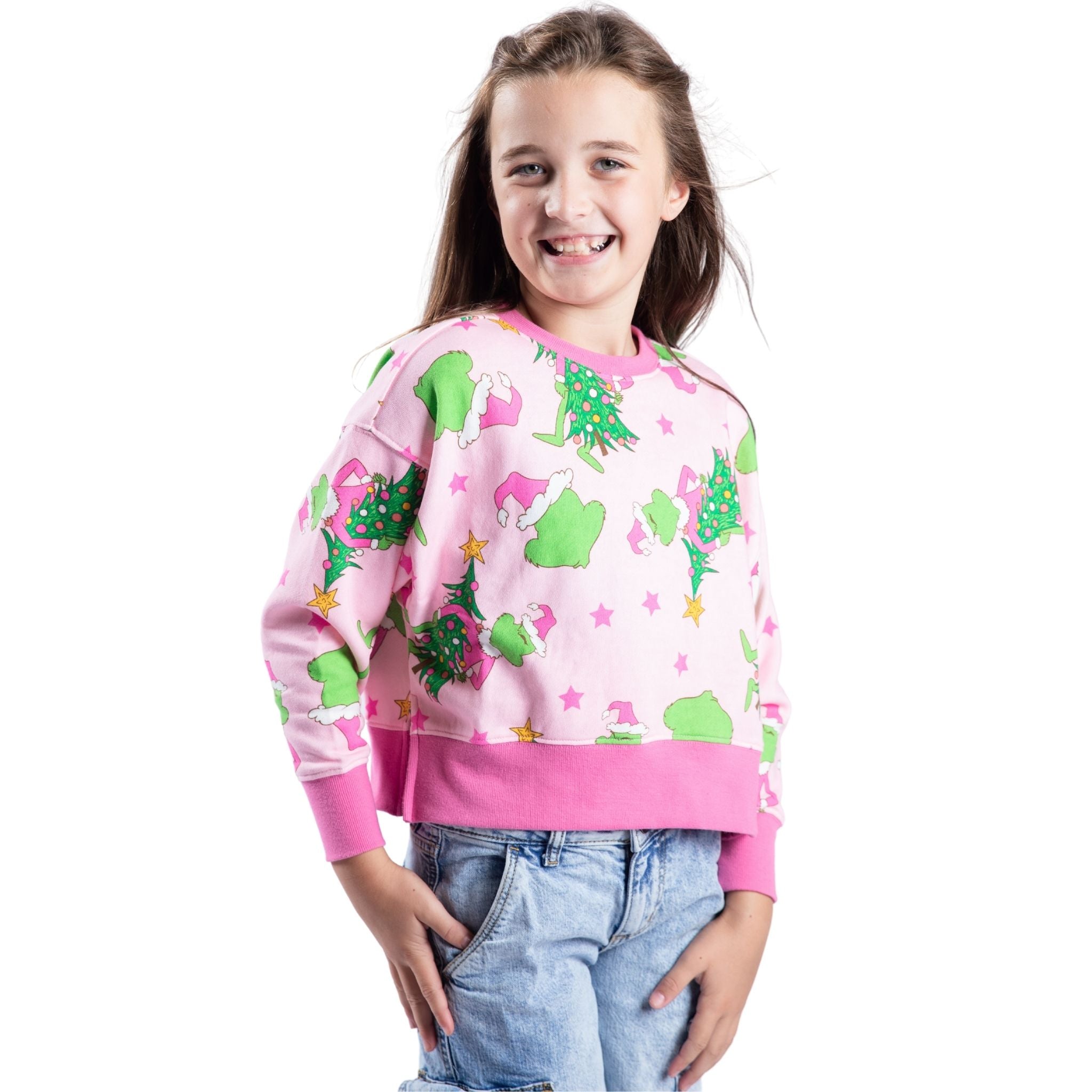 Kids Merry Mischief Pink Crew Neck Sweatshirt Assortment, Display Package
