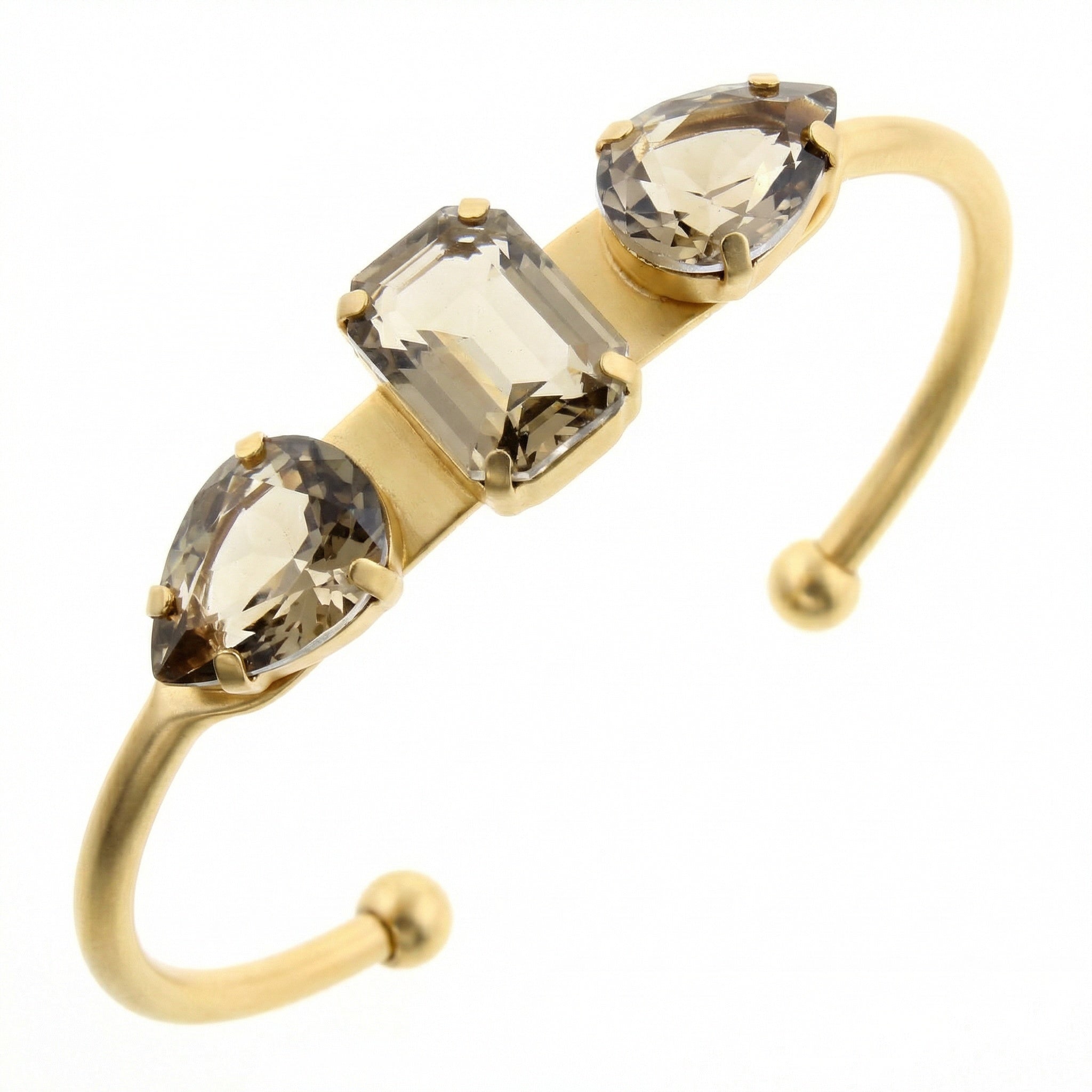 Champagne Rectangle and Teardrop Crystals Cuff Bracelet