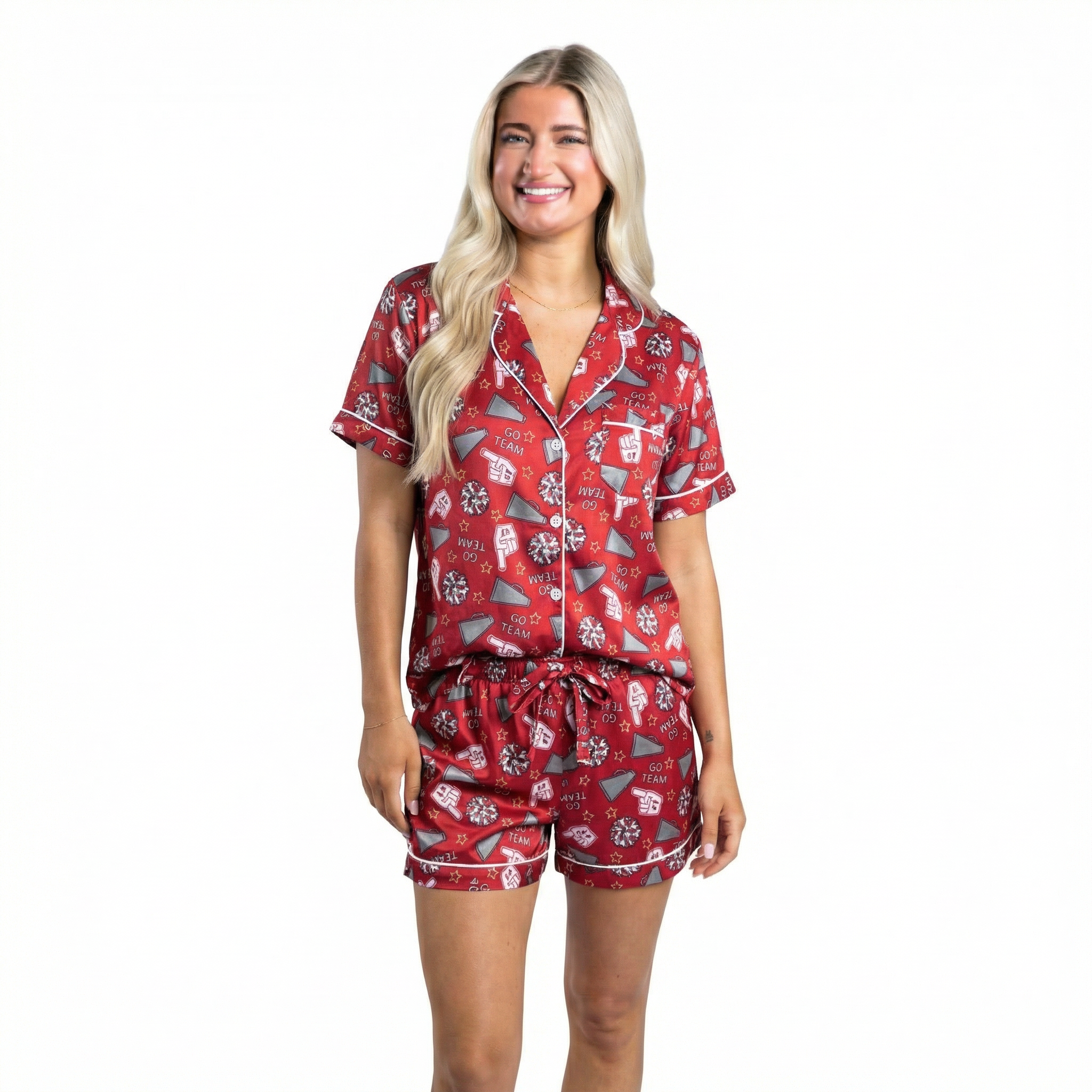 Game Day Crimson Satin Pajama Short Set