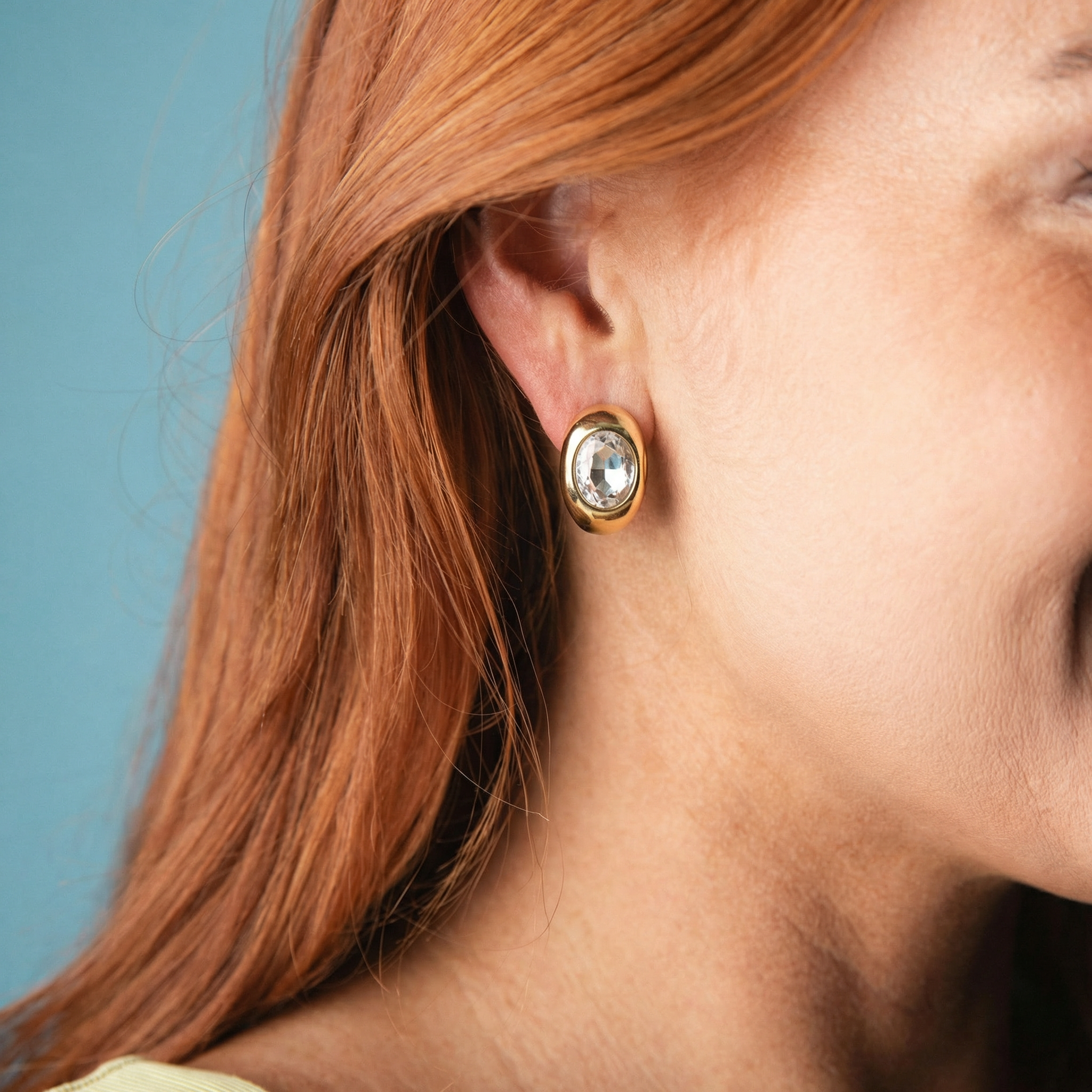 18K Gold Plated Hoop Earring with Clear Large Crystal