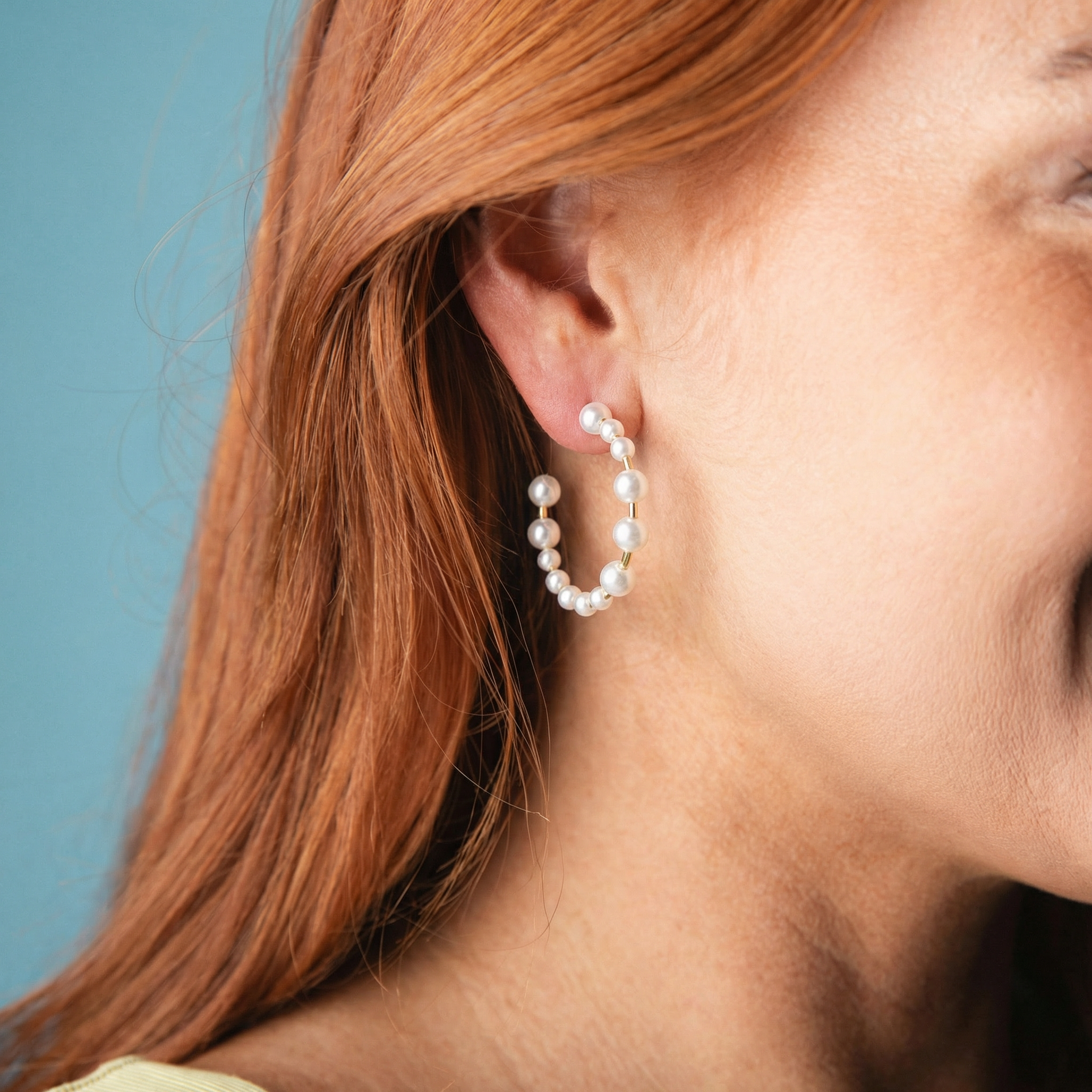 18K Gold Plated Multi Sized Pearl Hoop Earring