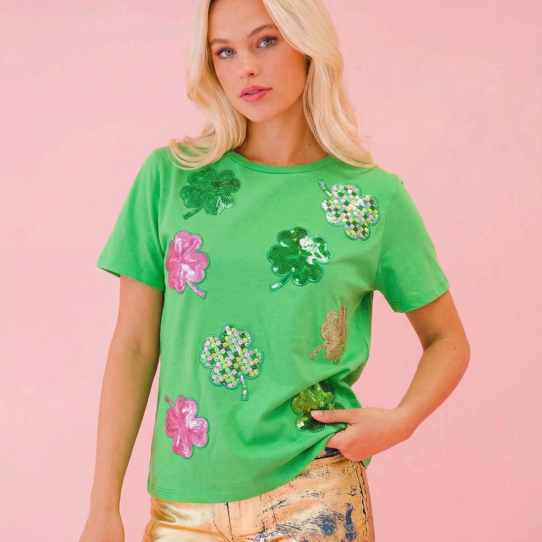 Lucky Girl Green Crew Neck T-Shirt | St. Patrick's Day Graphic Tee