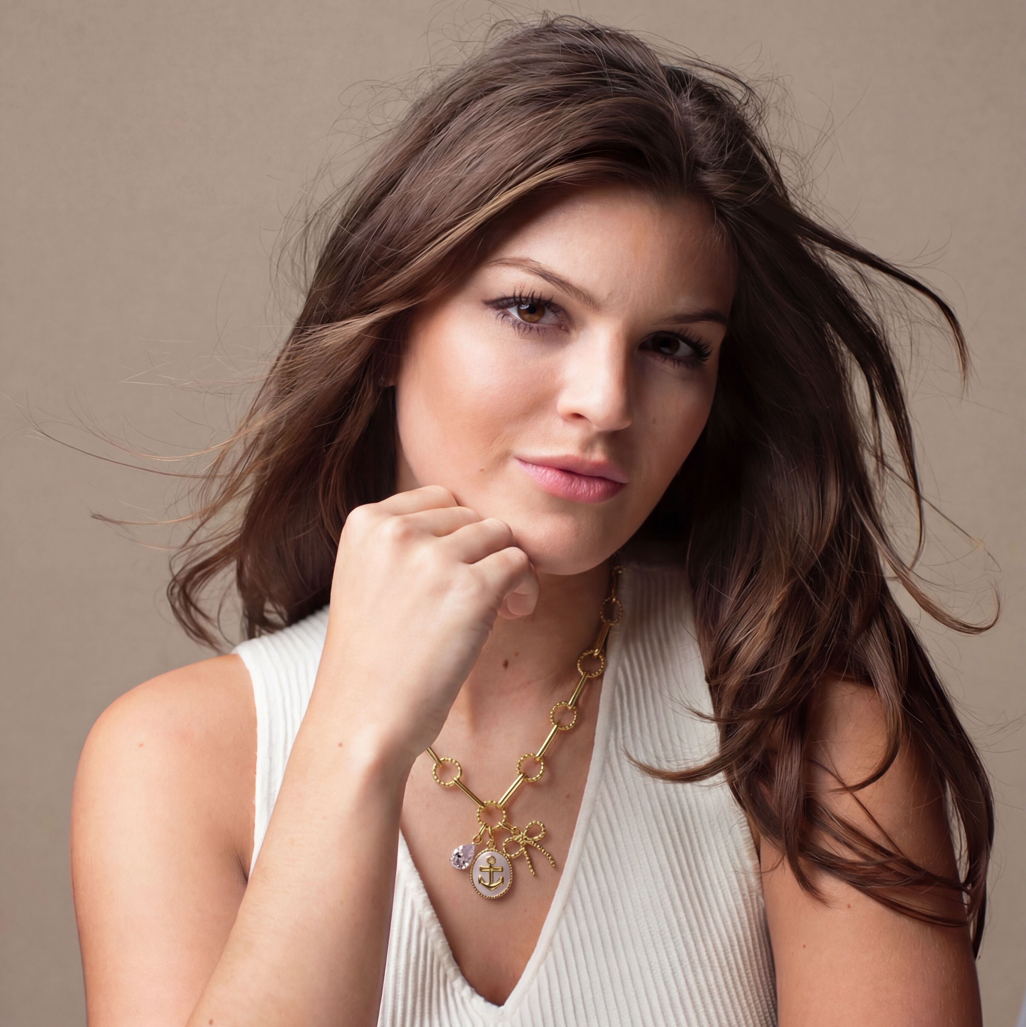 18k Gold Plated Round Disk, Oval Link Chain Necklace with Bow, Anchor, Crystal Teardrop